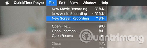 Mở Quicktime và chọn “New Screen Recording”