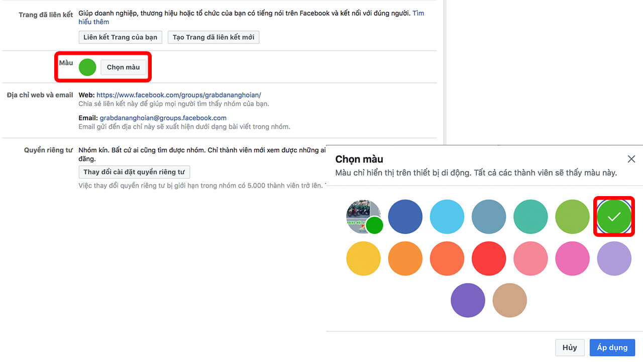 Chuyển màu sắc cho group trên facebook máy tính