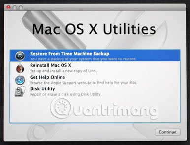 Tùy chọn Restore From Time Machine Backup