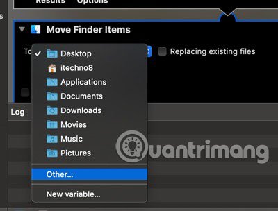 Chọn vị trí lưu file trong Move Finder Items