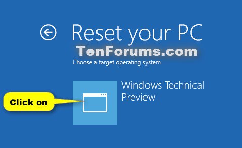 click vào Windows 10 installation mà bạn muốn reset