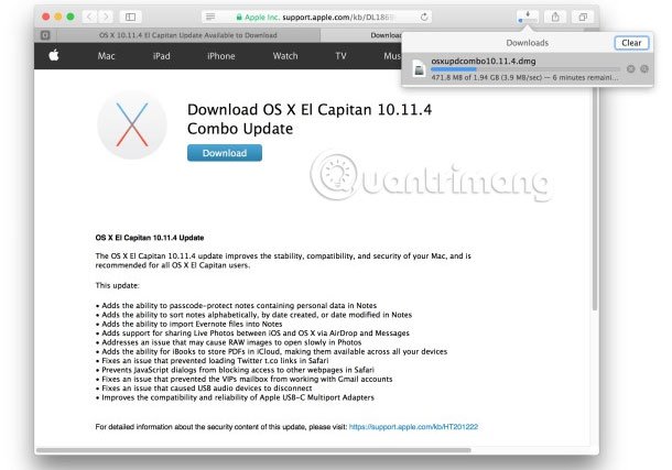 Sử dụng gói Combo Update OS X